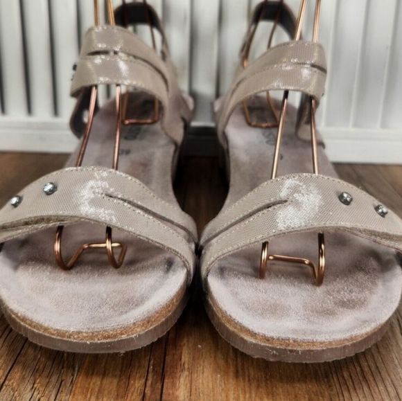 MEPHISTO Minoa Gray Tan shimmer Rhinestone Cork Wedges 38 - Picture 3 of 13